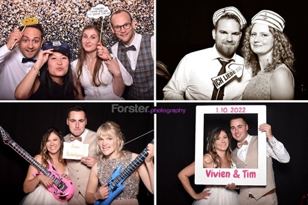 Forster-Fotobox aus Iserlohn mit 4 Fotos mit verkleideten Gästen auf einer Hochzeitsfeier